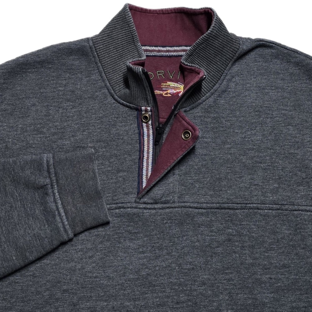 Orvis Signature Fleece Lined 1/4 Zip Snap Pullover Sweatshirt‎ Men's Size L Gray
